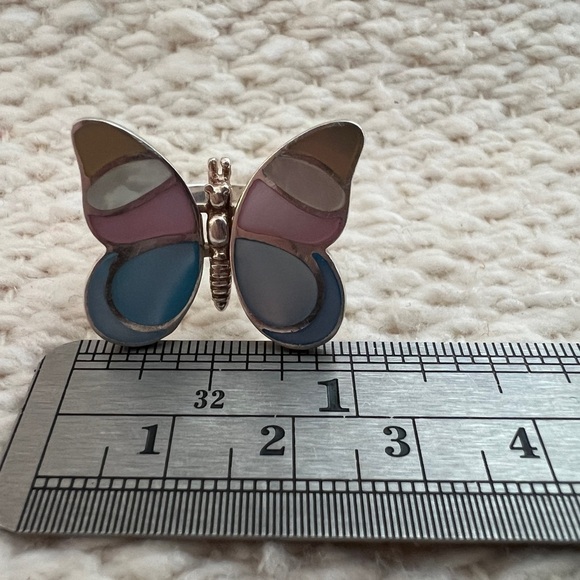 ❤️ Zuni Style Inlaid MOP Signed “LS” Lee Sands Butterfly Moveable Wings Ring - Picture 6 of 15